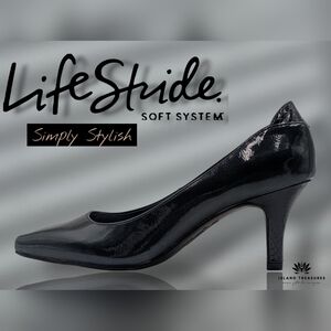 Life Stride Klarissa Women Sz 9 Glossy Finish Black Heels Soft System Cushioning